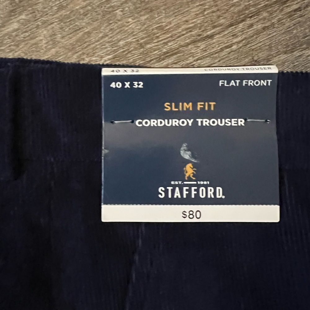 Stafford Slim Fit Flat Front Corduroy Trouser- Size-40x32 - Picture 4 of 6